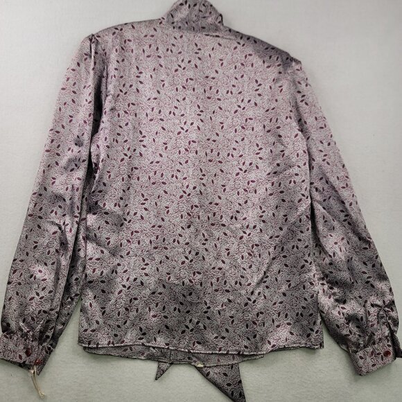 80s Size 8 Flowy Neck Tie Leaf Print Blouse Feminine Romantic Dainty Whimsical - Picture 9 of 12